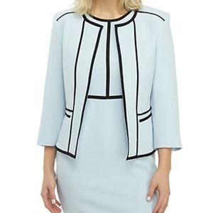 Kasper Blue Flyaway Piping Trim Crepe Jacket and Dress